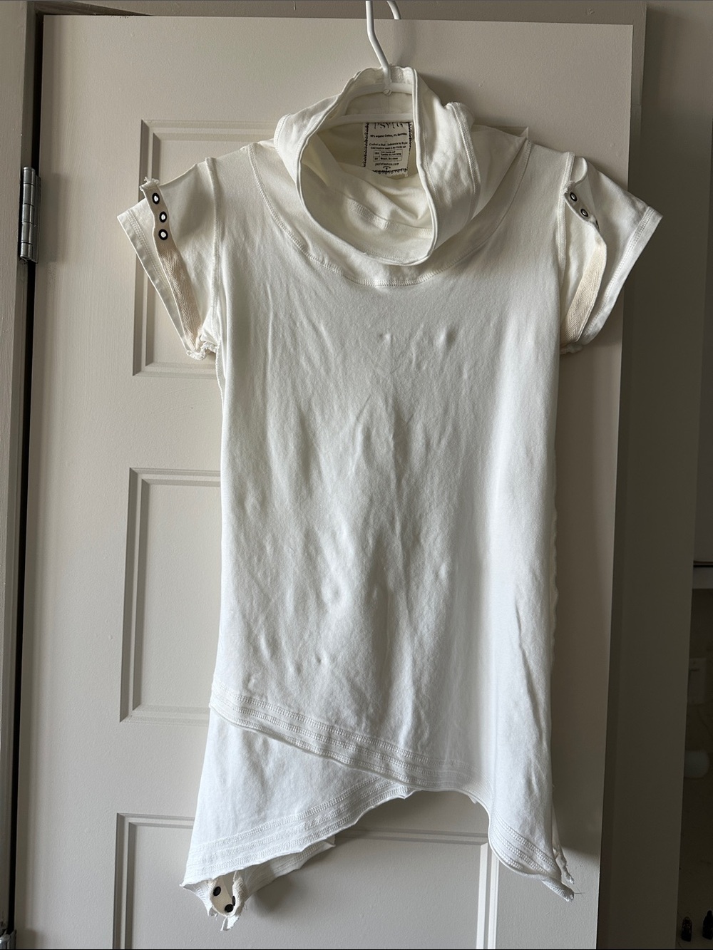 Psylo White Organic Cotton Asymmetric Top | Cutout Back | Festival Boho Goth